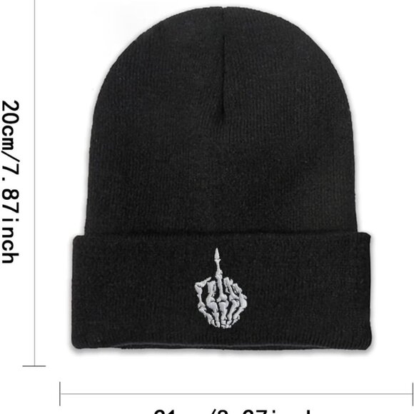 Horned Hand Beanie Hat for Men Women Knit Winter Cap Embroidered Skull Finger Ca - Picture 5 of 5